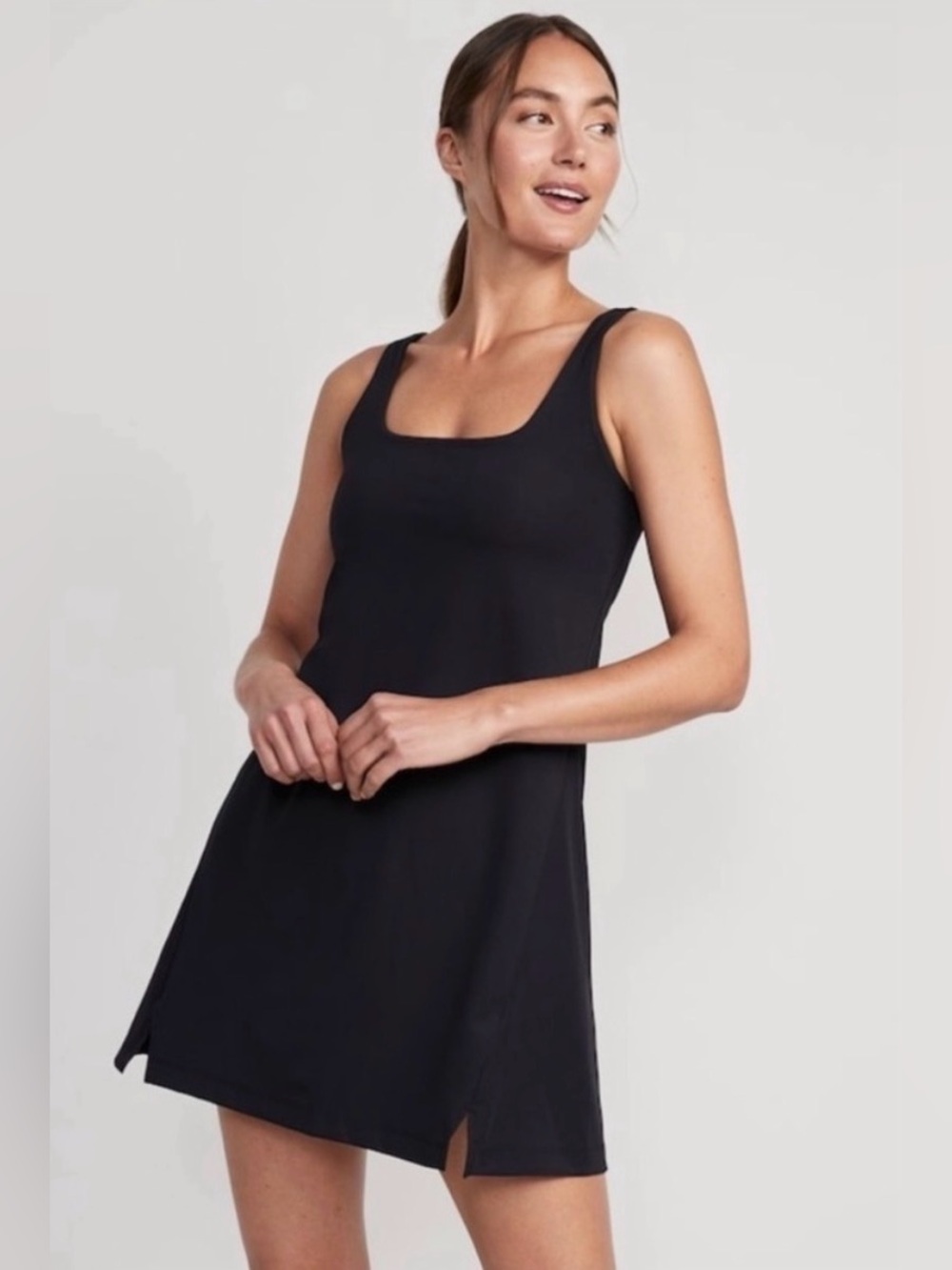 Old Navy Sz M Athletic Mini Dress Black Powersoft Tennis Dress Pocket Shorts